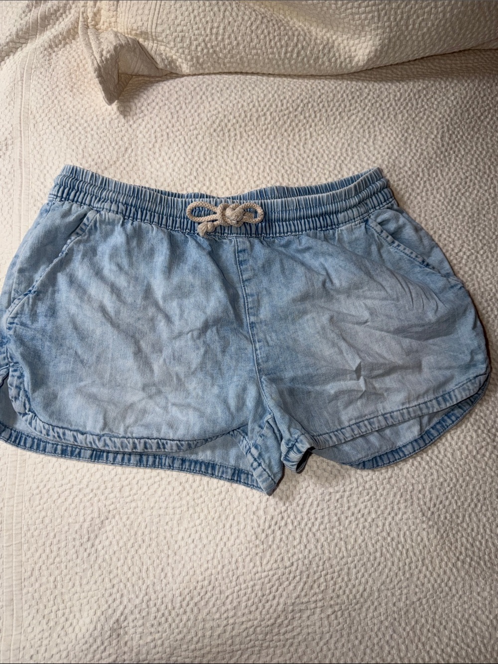 aerie Light Blue Denim Elastic Waist Athletic Shorts